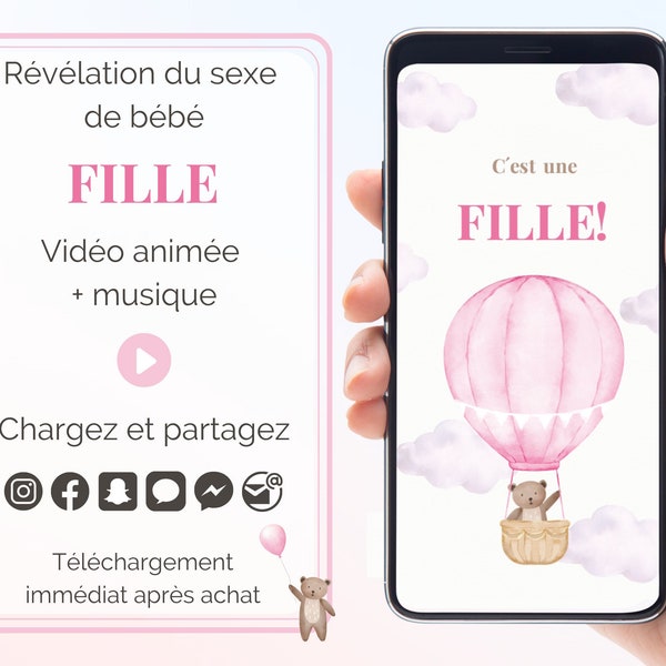 Vidéo révélation annonce sexe de bébé - C'est une fille - Téléchargement immédiat numérique - Annonce sexe bébé sur téléphone