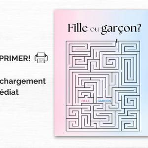 Labyrinthe imprimable révélation de genre – jeu baby shower fille ou garçon – activité future maman – PDF à imprimer