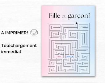 Gender Reveal Maze in French: Baby Shower Game, Girl or Boy (PDF)