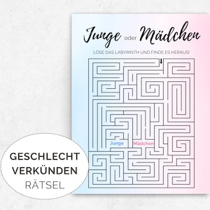 Geschlecht verkünden Rätsel - Junge oder Mädchen - Gender Reveal Labyrinth - Download zum Ausdrucken - Es ist ein Junge - Es ist ein Mädchen