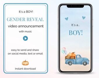 Pumpkin Gender Reveal Video: It's a Boy Announcement (Instant Download)