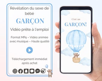 Annonce vidéo Boy Gender Reveal en français - MP4 (téléchargement instantané)