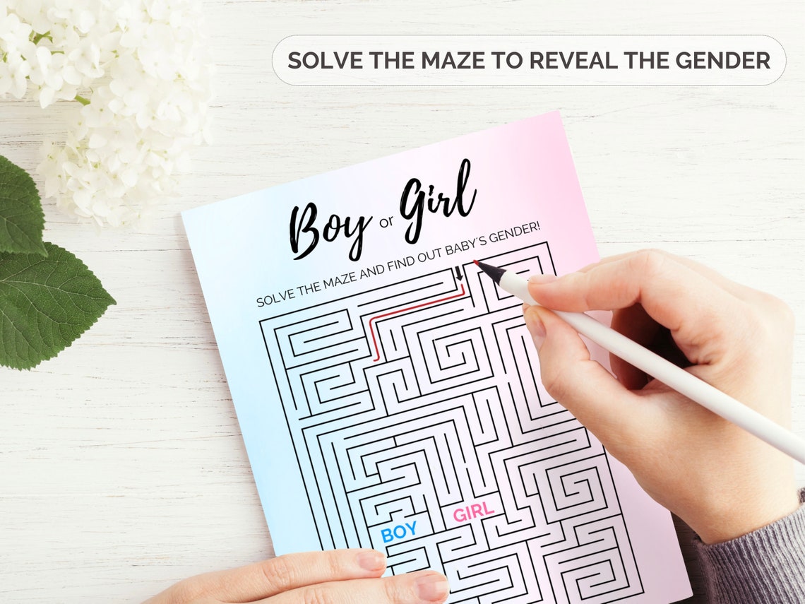 Printable Boy or Girl Gender Reveal Maze Game, Gender Reveal Labyrinth ...