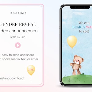 No podemos esperar mucho el vídeo de revelación de género / ¡Es una niña! / Video de anuncio digital de tarjeta de video para redes sociales / Descarga instantánea