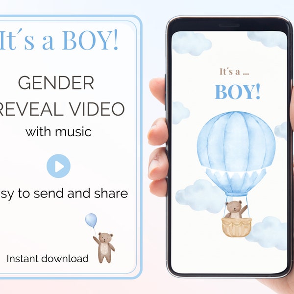 Gender Reveal Video It's a Boy! | Digital Announcement Video For Social Media | Instant Download | Baby Boy Reveal Text