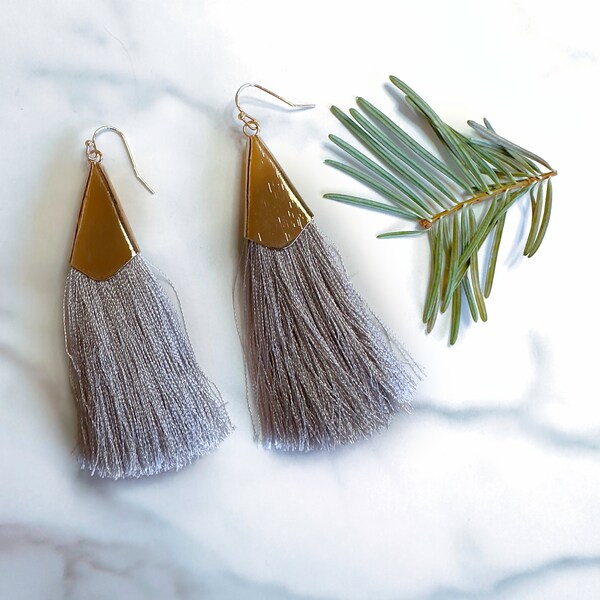 Silk Tassel Earrings | Silver Wave Break | Dangle Fringe Earrings |  Silk Earrings, Boho Chic Earrings, Long Dangle Earring, Modern Bohemian