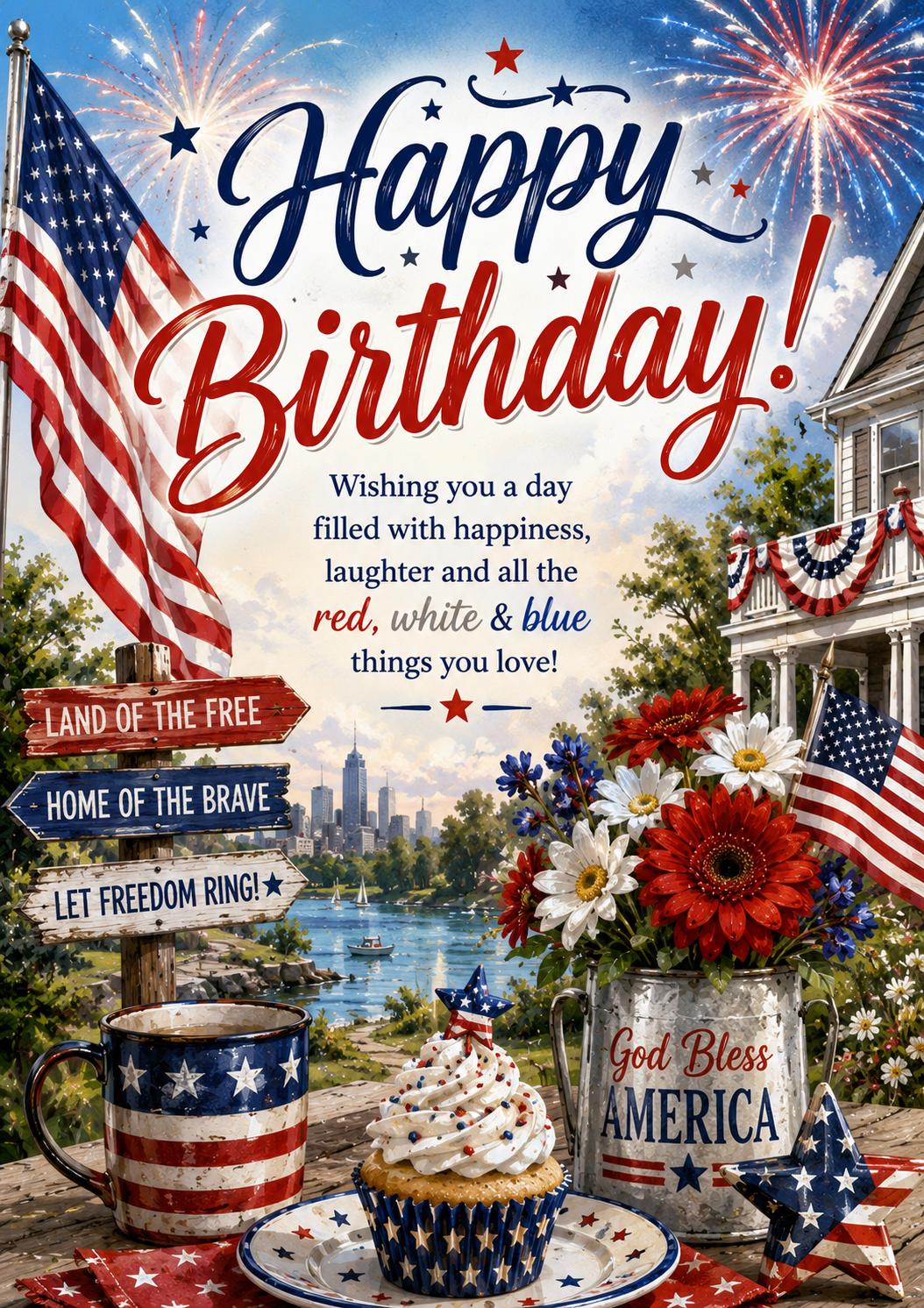 American Themed Happy Birthday Card