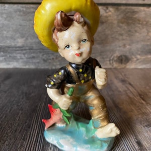 Vintage Mid-Century Ucagco Ceramic Little Boy Fishing Figurine