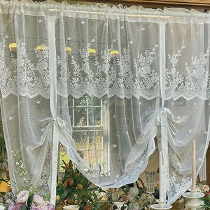 Elegant Floral Tie Up Curtain, Romantic Adjustable Sheer Curtains For Kitchen