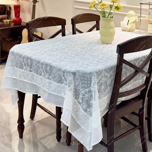White Embroidered Tablecloth,Rectangle Floral Lace Table Cover For Dinning Tables, ,Exquisite Christmas Decor