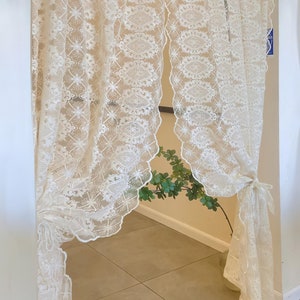 Cream Embroidered Lace Curtain: Boho Sheer Drape For Bedroom