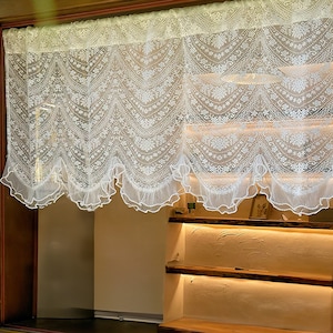 White Embroidered Short Sheer Curtains ,Privacy White Florals Lace Drapes,24 Inch Length Window Treatments Curtains for Kitchen