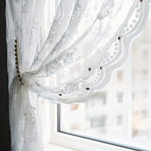 Floral Embroidery Lace Sheer Curtain: Light Filtering Drapery