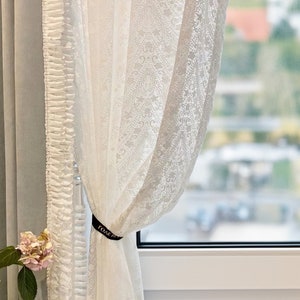 Floral Embroidered Lace Curtain: Light Filtering Window Treatment