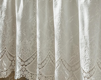 White Embroidered Valance Curtains, Elgent Cotton Short Curtains For Kitchen，Rod Pocket Coffee Curtain