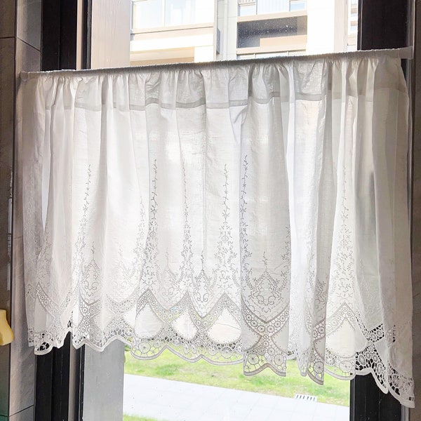 White Embroidered Short Curtains, Elgent Flower Half Curtains For Kitchen