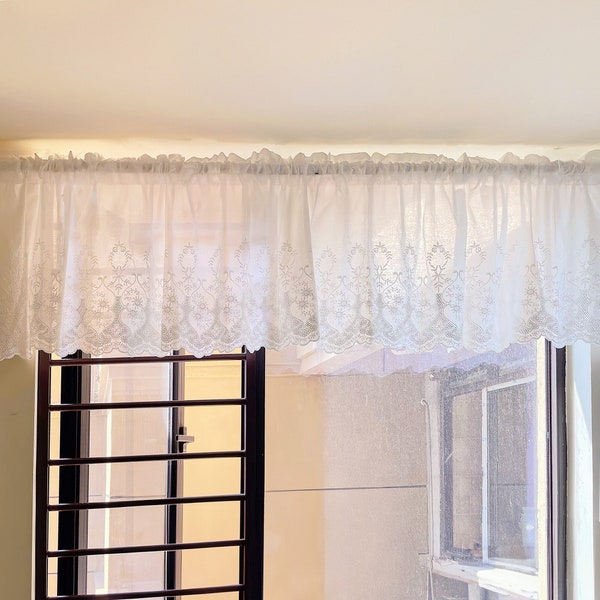 White Lace Embroidery Short Curtain, Rod Pocket Light Filtration Curtain, Elegant Floral Curtain for Small Window, Romantic Half Curtain