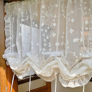 FADFAY Lace Balloon Curtan Whte Adjustable Te-Up Curtan Shade