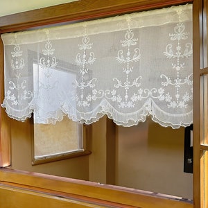 White Embroidered Short Curtain | French Style Lace Sheer Curtain,Small Window Drapes With Floral Embroidered