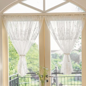 White Lace Short Curtain For Kitchen  , Rod Pocket Cafe Curtains