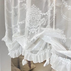 French Lace Pull-Up Curtain: Embroidery Ruffled Tie Up Shade for Window