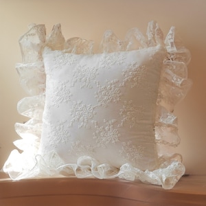 White Lace Cushion Covers,  French Style Florals Embroidered  Pillow Covers For Wedding, Shabby Chic Decorative