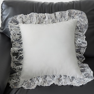 Federa per cuscino in pizzo bianco per matrimonio, federa quadrata in cotone con volant, federa per cuscino da divano e camera da letto, arredamento per la casa