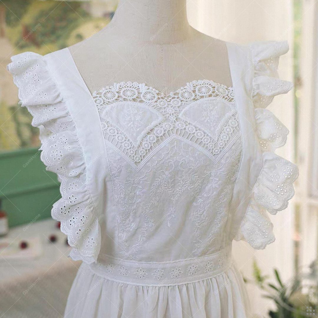 Embroidered Cotton Apron with Ruffle