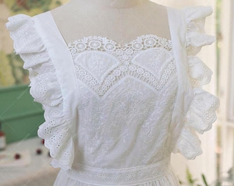 Embroidered Cotton Apron with Ruffle