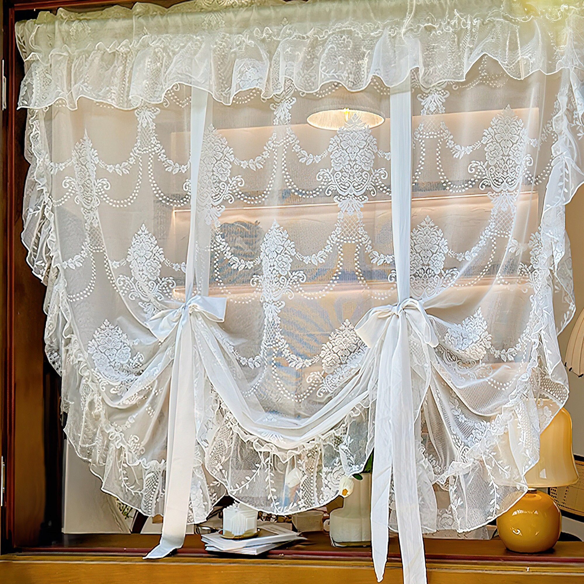 Cortinas de cocina translúcidas para cafetería, cenefa para ventanas,  cortina de bistró, cortina corta estilo campestre, cortina de tratamiento  de