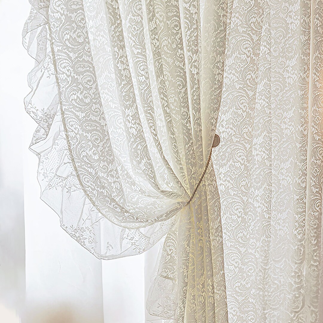 Ivory White Lace Sheer Curtain: Romantic Ruffled Bedroom Decor - Etsy, image size:1080x1080