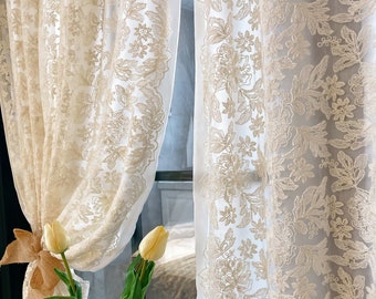 Floral Lace Curtain, Vintage Garden Pattern Curtains, Elegant Privacy Sheer Drapery, Romantic Light Diffusing Curtain