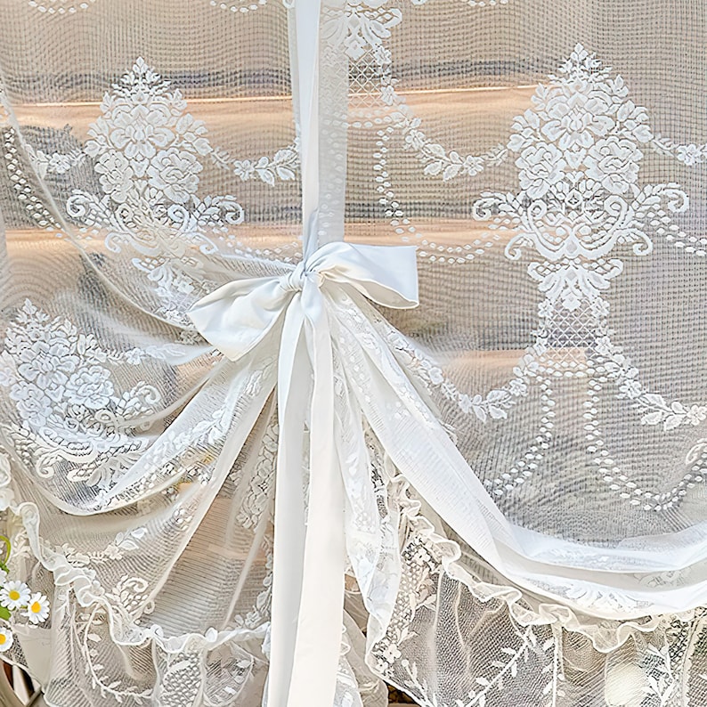 White Embroidered Sheer Curtain 230X218Cm