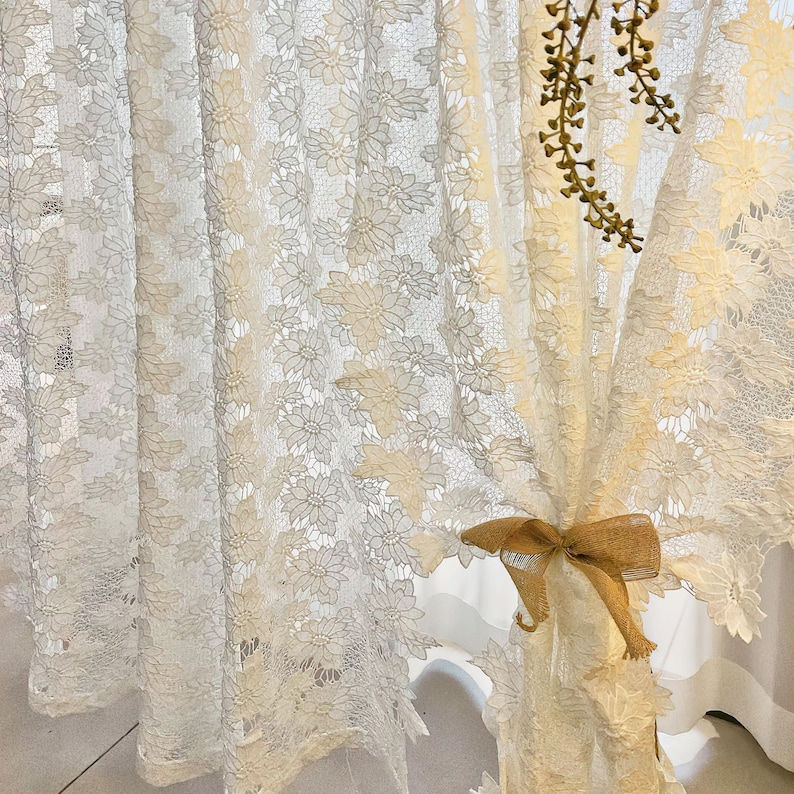 Elegant Floral Embroidery Curtain, White Lace Short Curtains, Chic