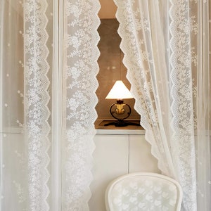 White Sheer Curtains ,Shabby Chic Floral Pattern Lace Curtains for Bedroom ,Rode Pocket Lightweight Window Drapes