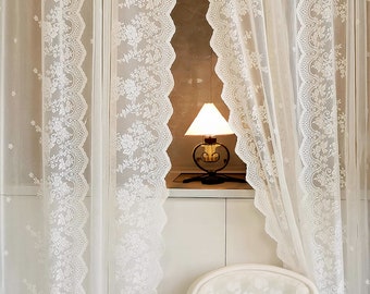 Voilages blancs, rideaux en dentelle à motifs floraux shabby chic pour chambre à coucher, rideaux de fenêtre légers Rode Pocket