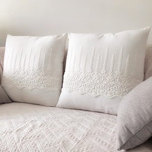 Handmade White Embroidered Cushion Cover, French Style Cotton Pillowcase,Home Deocr
