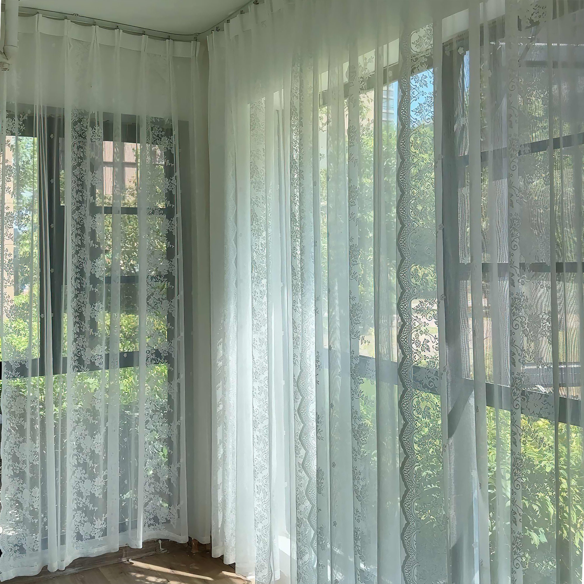 French Door Curtains ALIGOGO Ivory 84 Inches Long - Victorian Floral Sheer  Curtains For Living Room, Scalloped Privacy Cream Vintage Lace Window  Curtains 1 Pair, Rod Pocket, 52 X 84 Inch, Light Beige Lace Curtains, image size:2000x2000