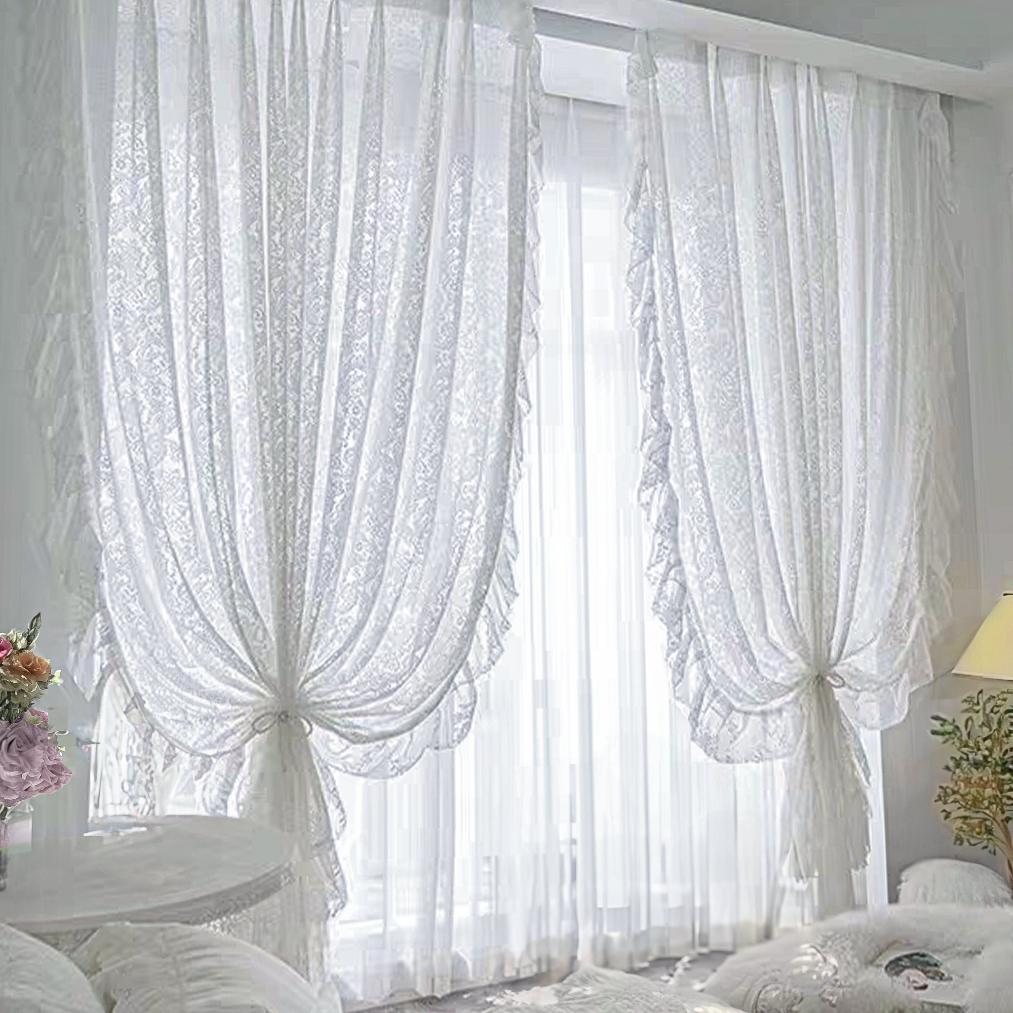 3D White Petals 223 Assaf Frank Curtain Curtains Drapes
