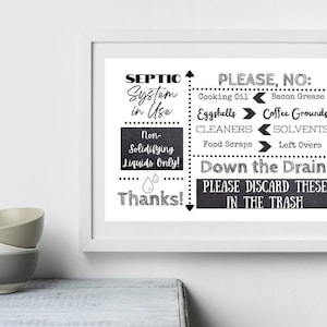 Kitchen Sink Septic System Sign for Airbnb - do not pour down kitchen drain printable sign for kitchens on a septic system