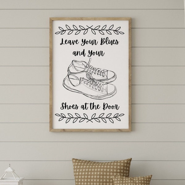 Leave Your Shoes at the Door Sign, Cute No Shoes Printable for Shoe Free House, Airbnb Shoes Off Sign