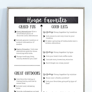 Airbnb Local Recommendations Sign for hosts, Editable Template of favorite restaurants and attractions for Vacation Rental Homes