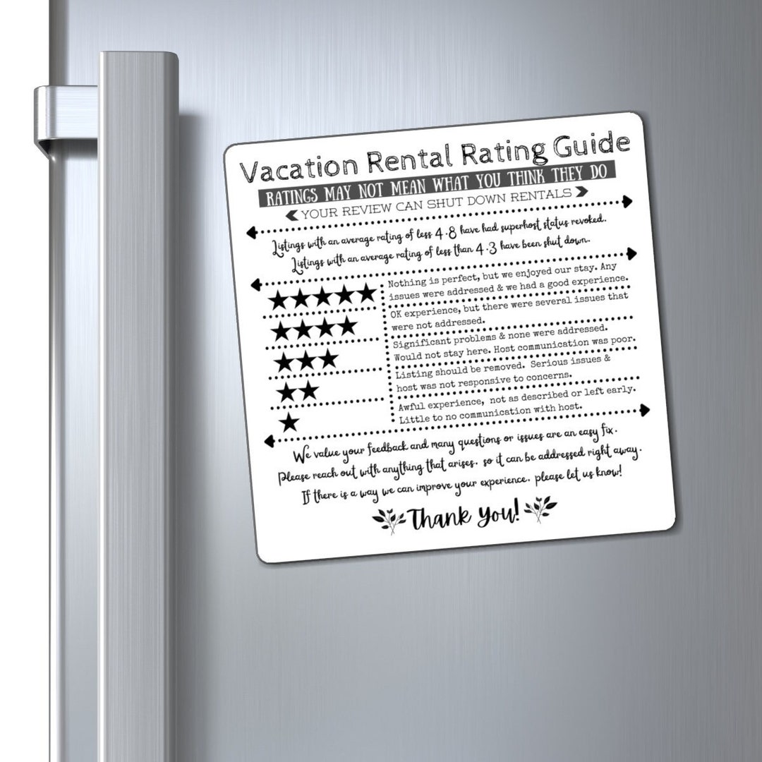 Vacation Rental Rating Guide Magnet Great for Airbnb or VRBO Hosts to ...