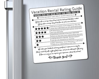 Può includere: Guida di valutazione degli affitti vacanze in bianco e nero. La guida spiega come funzionano le valutazioni e cosa significano per gli inquilini. Include un sistema di valutazione a 5 stelle e descrizioni di cosa rappresenta ogni livello di valutazione. La guida incoraggia anche gli inquilini a contattare il proprietario in caso di domande o problemi.