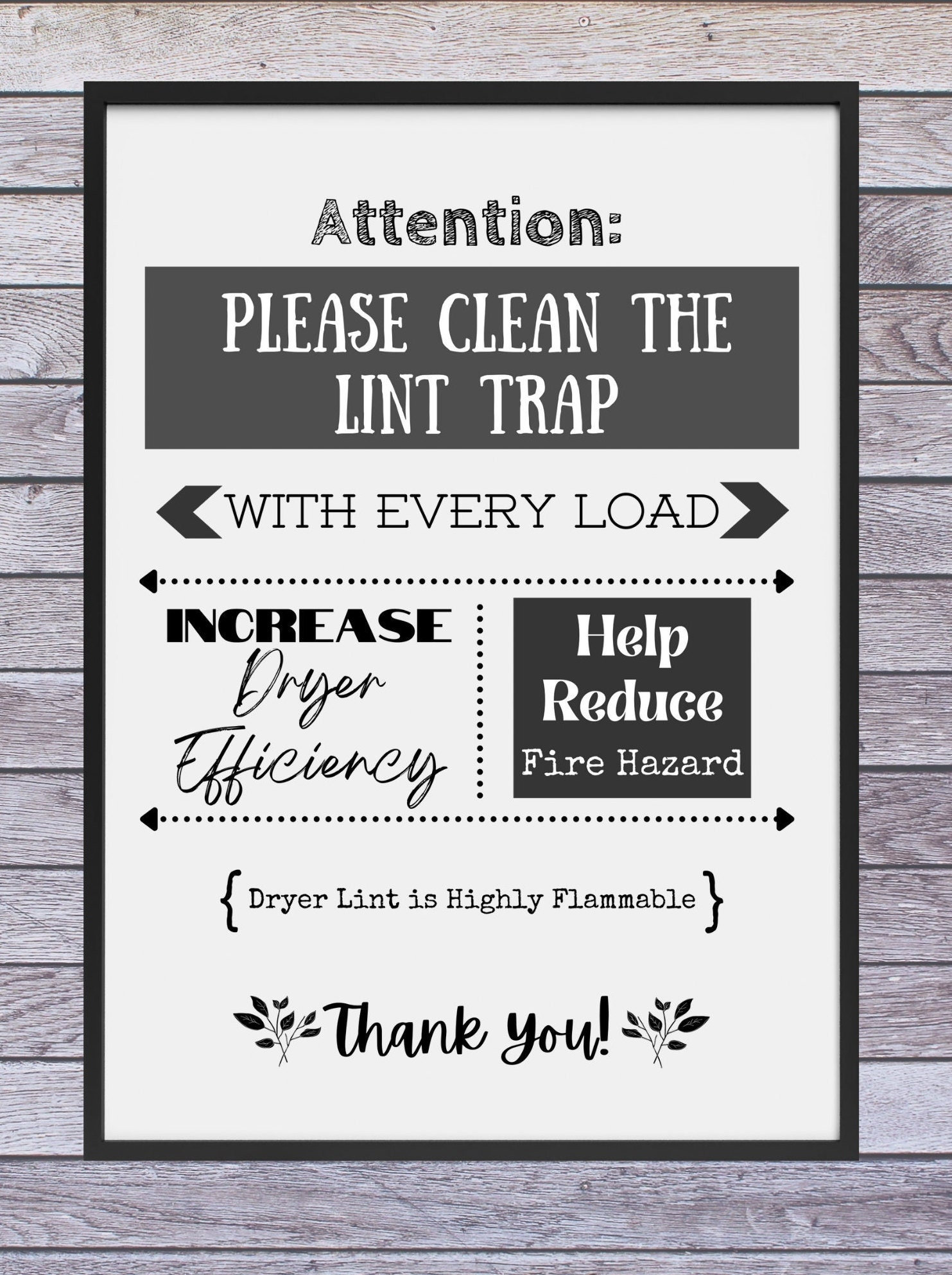 Please Empty Lint Trap Printable Reminder Sign Great for Airbnb Laundry