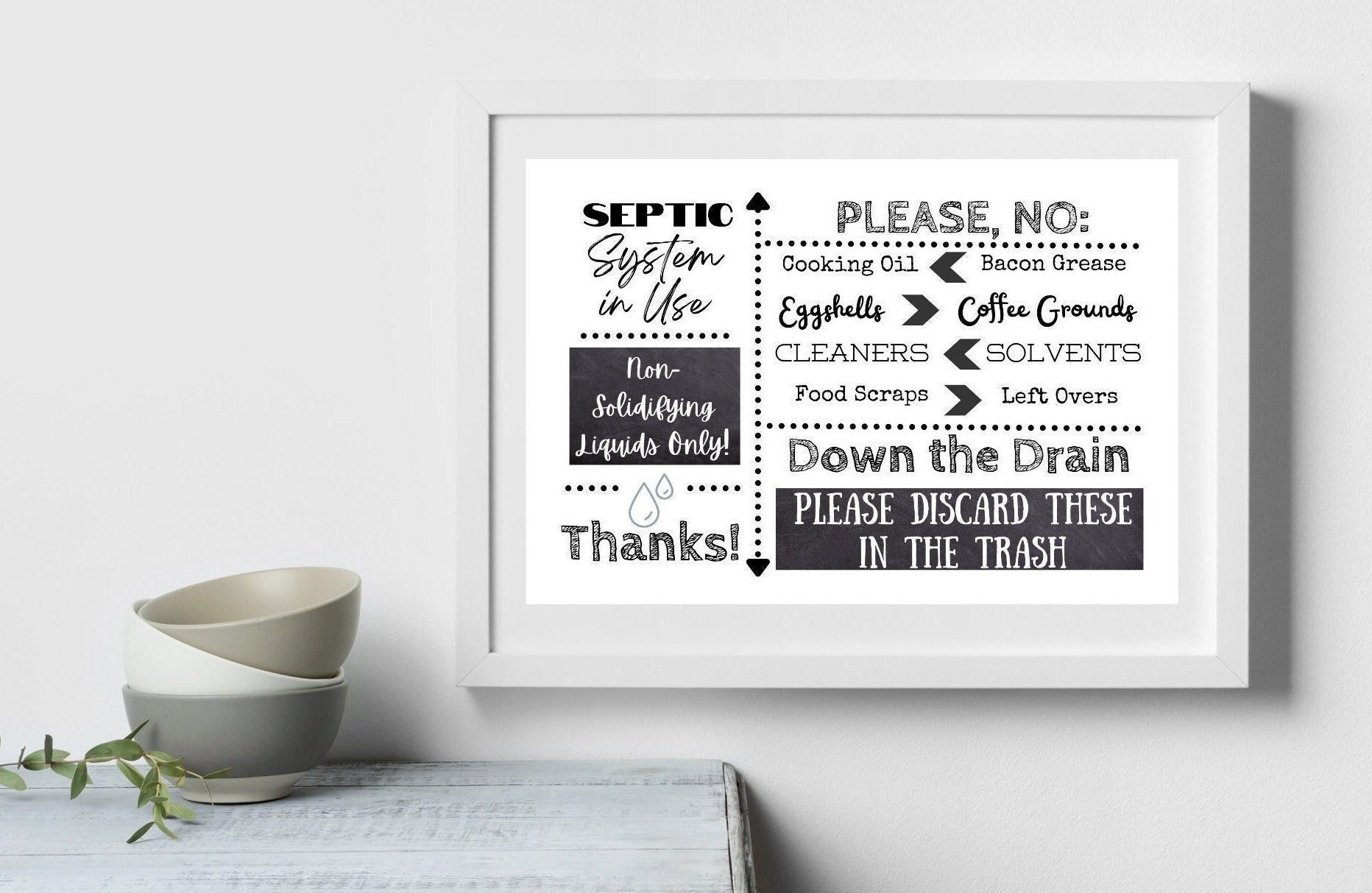Kitchen Sink Septic System Sign for Airbnb - Do Not Pour Down Kitchen ...