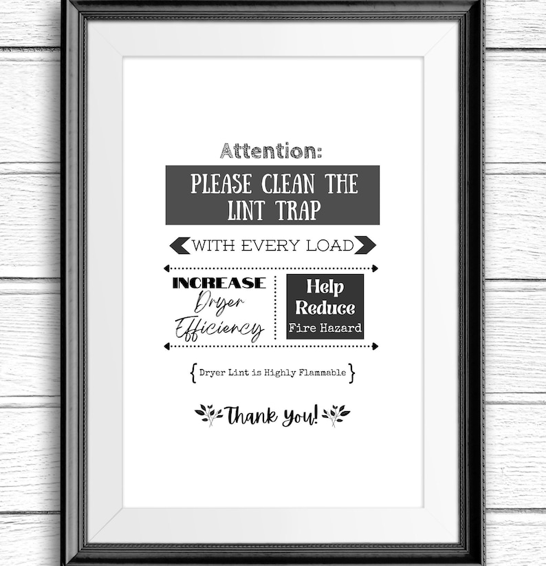 Please Empty Lint Trap Printable Reminder Sign Great for Airbnb Laundry