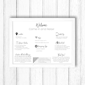 Airbnb Template, Printable Vacation Rental Welcome Sign with House Rules Wifi Info and checkout instructions, VRBO Welcome Sign