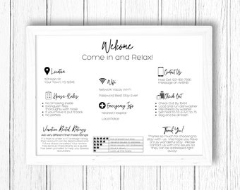 Airbnb Template, Printable Vacation Rental Welcome Sign with House Rules Wifi Info and checkout instructions, VRBO Welcome Sign