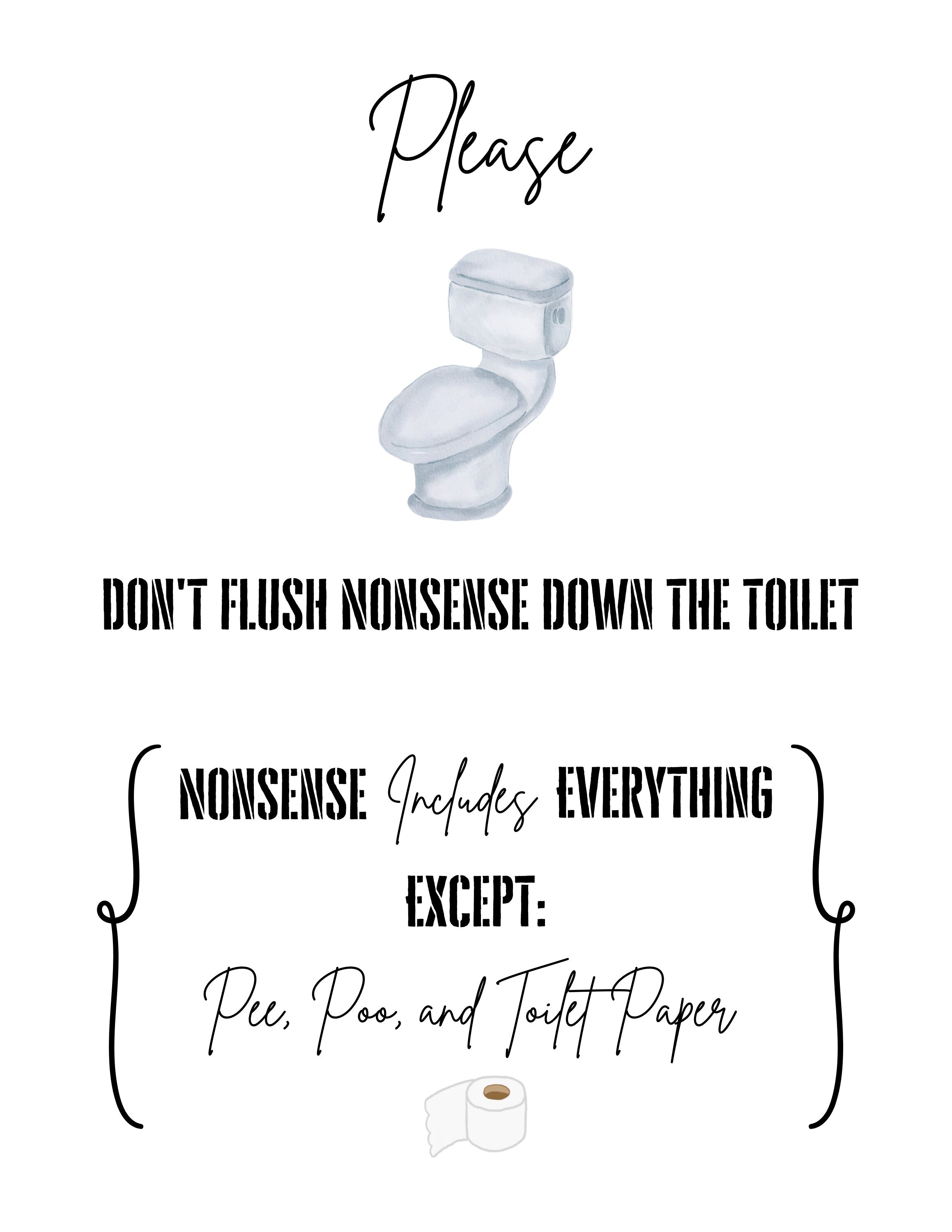 Printable Do Not Flush Bathroom Sign for Home Business or Airbnb, Only ...